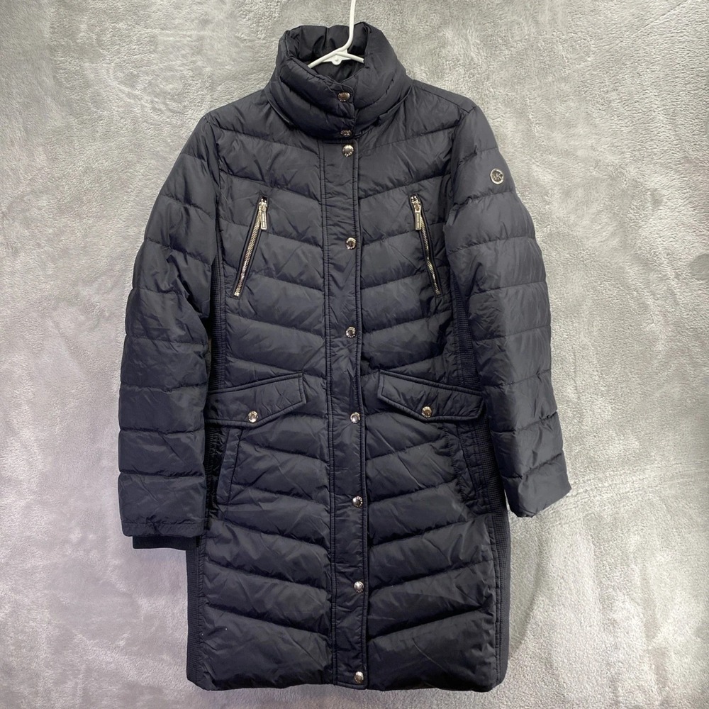 Michael Kors Womens Black Quilted Long Down Puffer Jacket Coat Size S